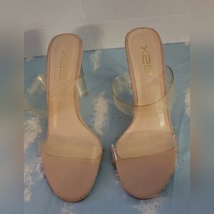X2 Nude Slide Mules with Clear Straps